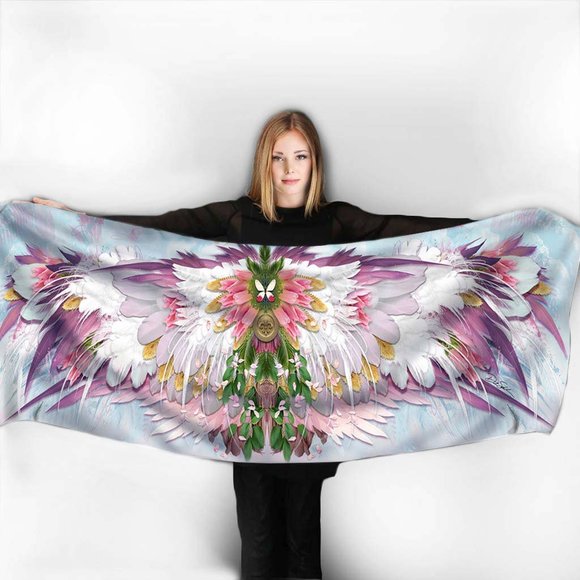 Pink & Lavendar Angel Feather Wings Pure Silk Fantasy Scarf Shawl - Picture 9 of 16